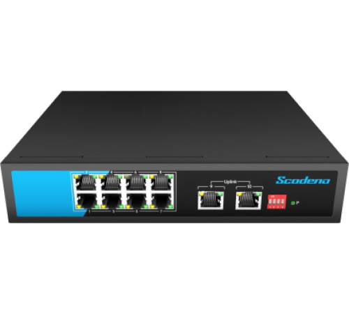 8x10/100 Base-T + 2x100/1000M RJ45 (uplink) неуправляемый PoE-коммутатор