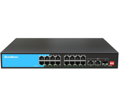 16x10/100 RJ45 + 2x100/1000M RJ45 + 1 х 10/100/1000M SFP неуправляемый PoE-коммутатор